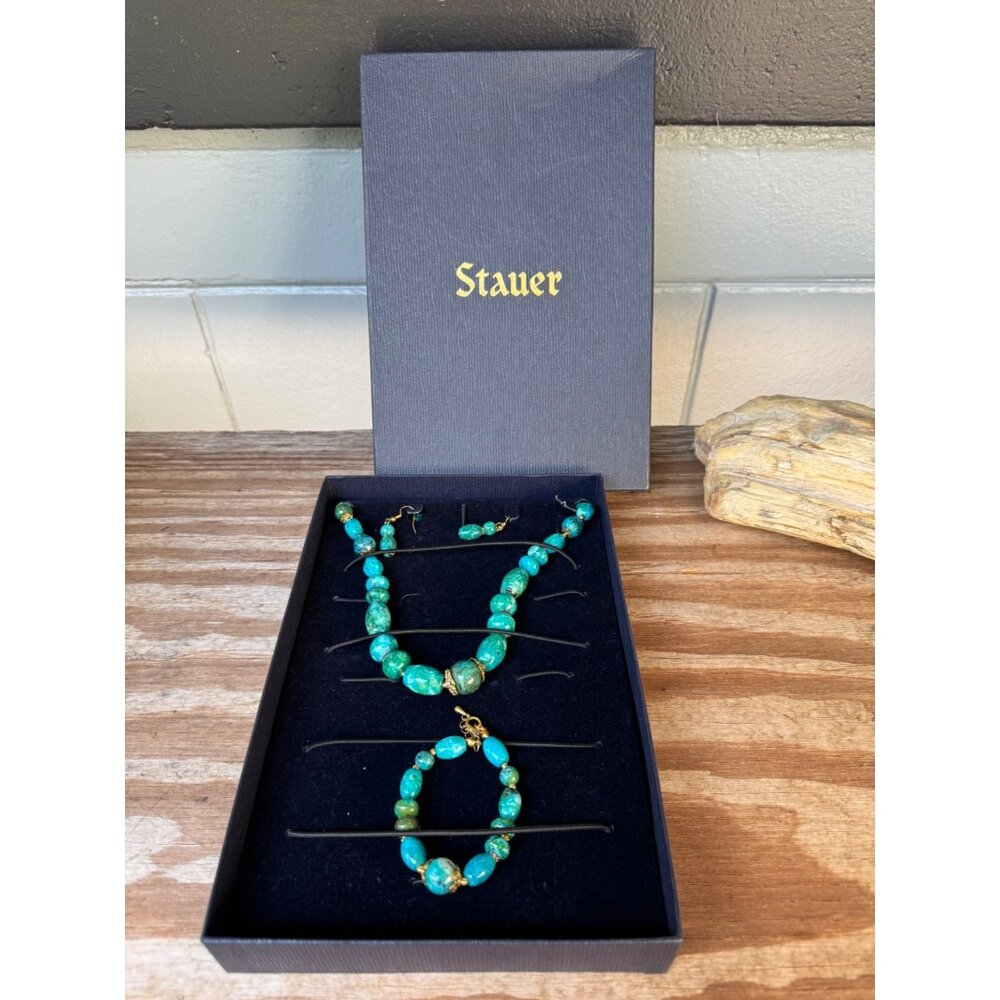 Stauer Parure semi precious stone beaded with velvet case New